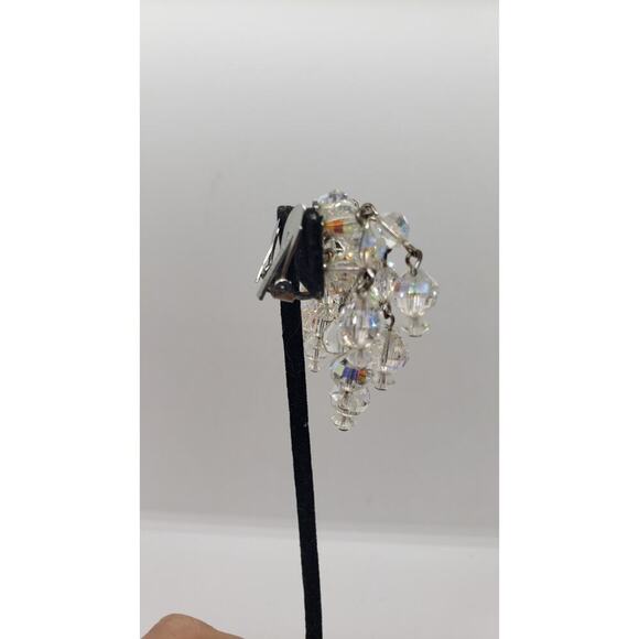 Vintage Earrings AB Crystal Waterfall Chandelier Clip Iridescent Rare Laguna - Picture 3 of 8